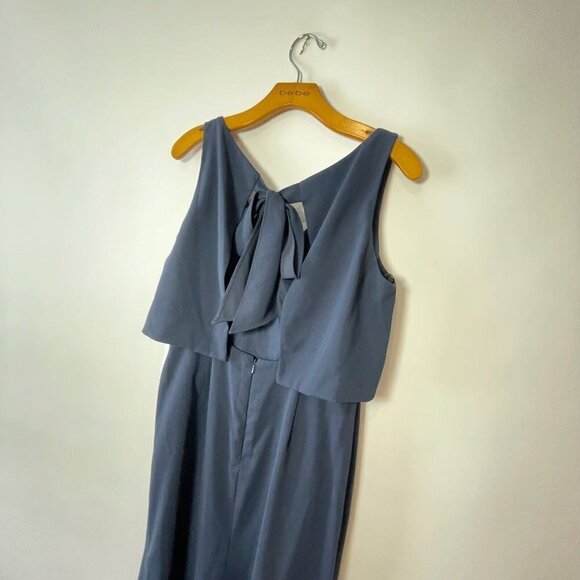 Jenny Yoo JY Womens Crepe Overlay Bow Back Bridesmaids Dress Navy 8 V-Neck JY540 - Picture 4 of 9